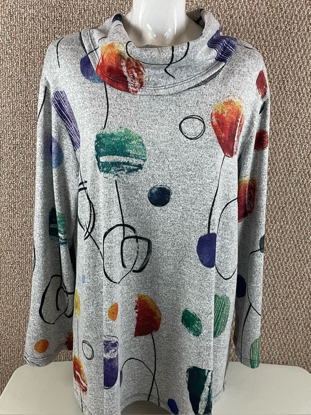 Jess & Jane Tunic Womens 1X Made USA Long Sleeve Abstract Maximalist 287